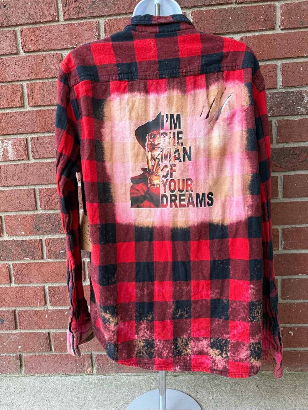 Custom - Freddy Krueger - Red & Black Plaid Button-Down Shirt with Graphic